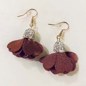 Flower Petal Rhinestone Drop Earrings